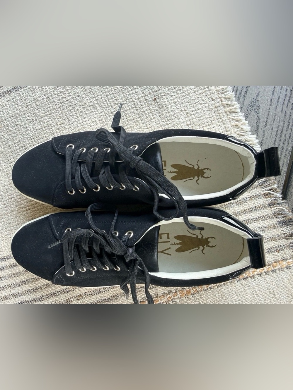FLY London Black Nubuck Leather Lace Sneakers Maco Black Womens Size 39